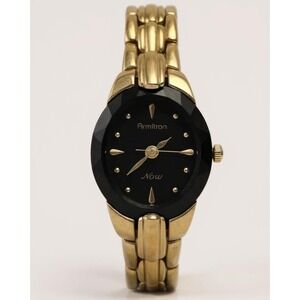 Armitron Now Gold Tone Ladies Watch Black Dial Oval‎ Face Stainless Steel
